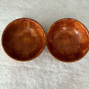 2 Vintage Wooden Woven Salad Bowls